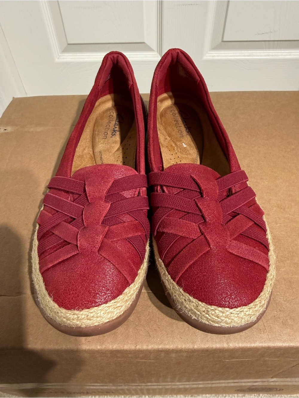 Clarks Elaina Petal Women Burgundy Red Woven Espadrille Loafers US 7